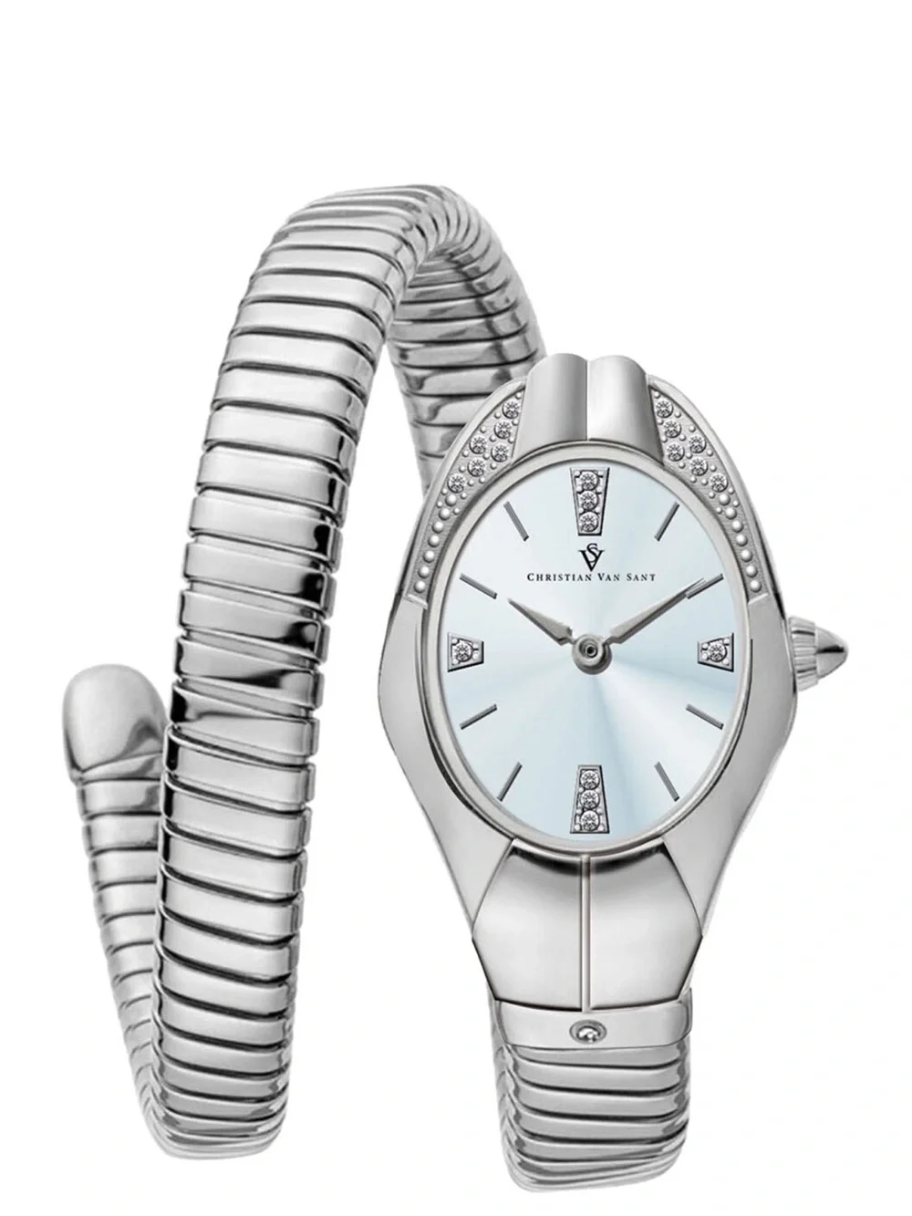 Silver Women's Snake Watch Analog Wristwatch with Light Blue Dial